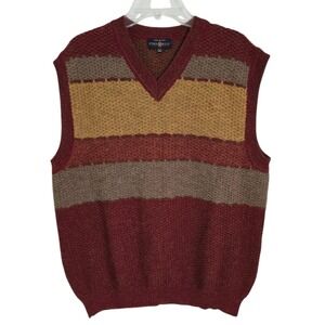 PERU Etnico Men's L Genuine‎ Alpaca V Neck Striped Sweater Vest Made Peru